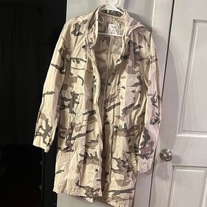 Bershka Beige Camouflage Hooded Utility parka Jacket
